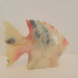 Hand-Carved Multicolor Onyx Fish Figurine 4" Decorative Sculpture